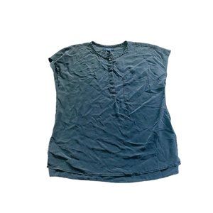 Madewell Women's Button Chest Shirt Top Medium Black 100% Silk Short Sleeve (V)